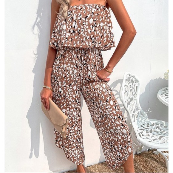 Brown Animal Print Strapless Jumpsuit - Picture 2 of 5